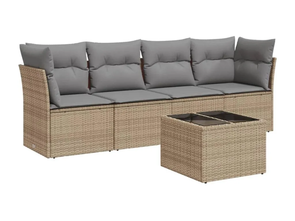 Juego de sofás jardín con cojines 5 pzas ratán sintético beige 46659yobq