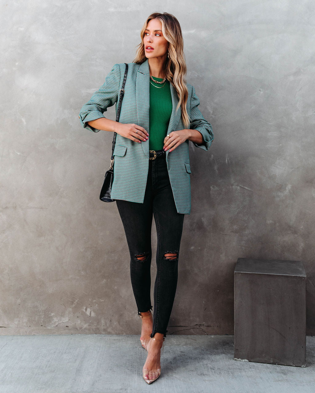 No Brainer Pocketed Plaid Blazer - Se7enfashion