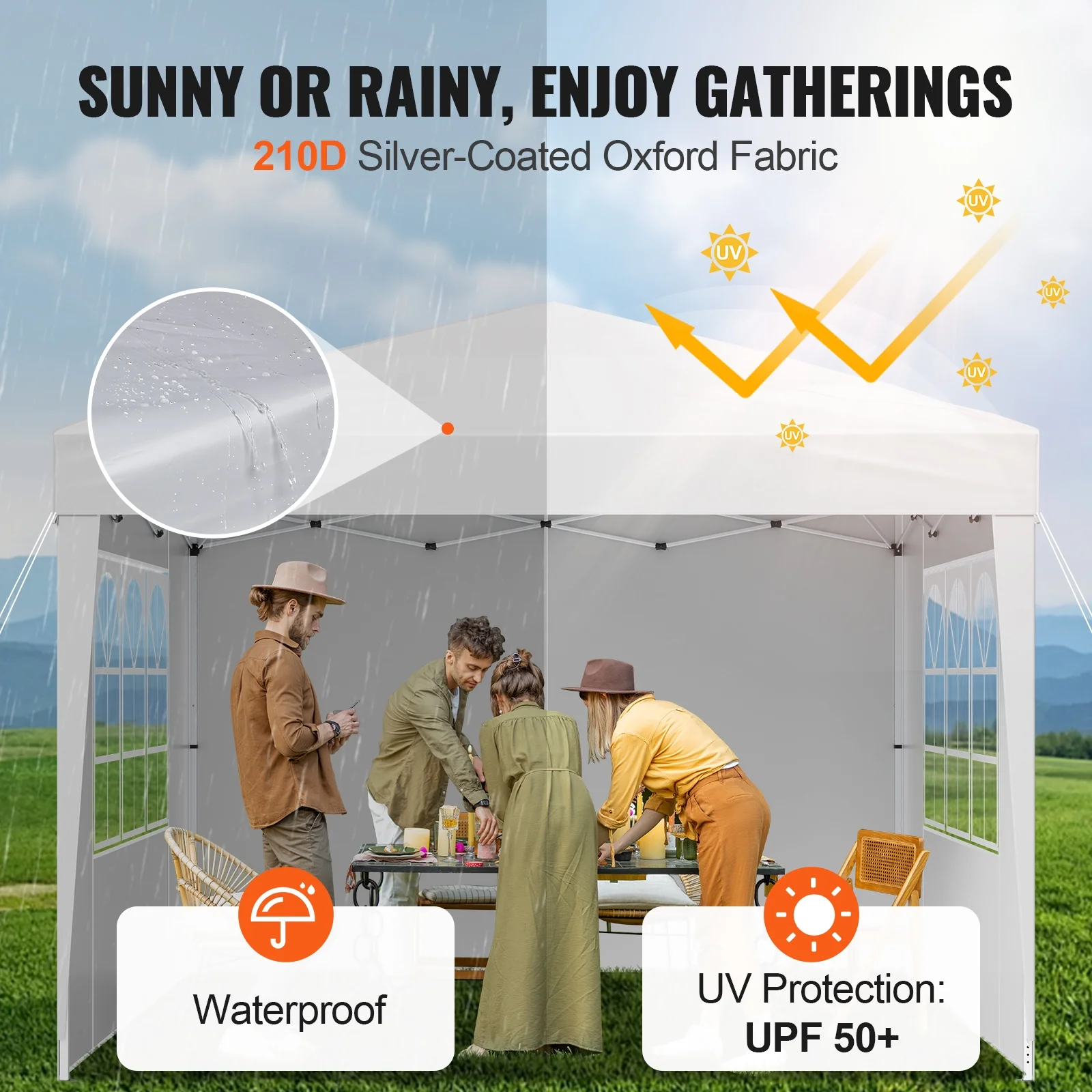 KFFKFF 10 x 10 FT Pop-Up Canopy Tent with Adjustable Height, 3 Sidewalls, and 2 Ventilated Windows, Portable Outdoor Shelter for Events, Patio, Backyard, Parties, and Parking - Image 6