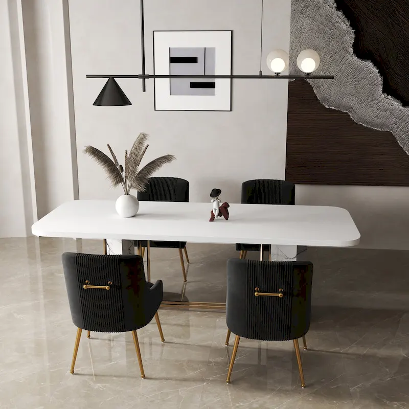 SEYNAR Set of 4 Modern Glam Boucle Velvet Dining or Vanity Chairs with Rear Handle