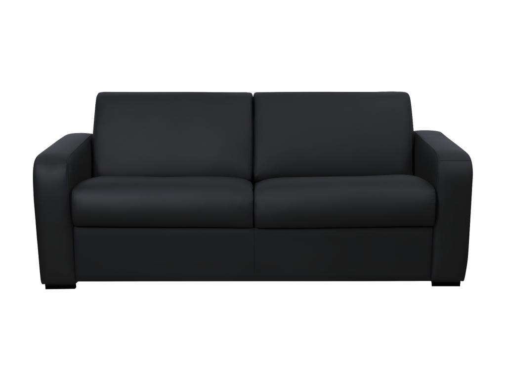Sofá cama de tres plazas, piel negra, con colchón de 22cm