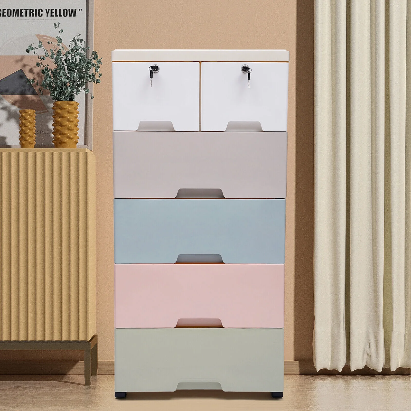 5-Layer Living Room Cabinet Baby Clothes Storage Plastic Chest Of Drawers Household Kids Clothes Forcer Plastic Storage 6 Drawers Toy Books Storage PP Material Colorful Drawer Clothes Cabinets - Image 4