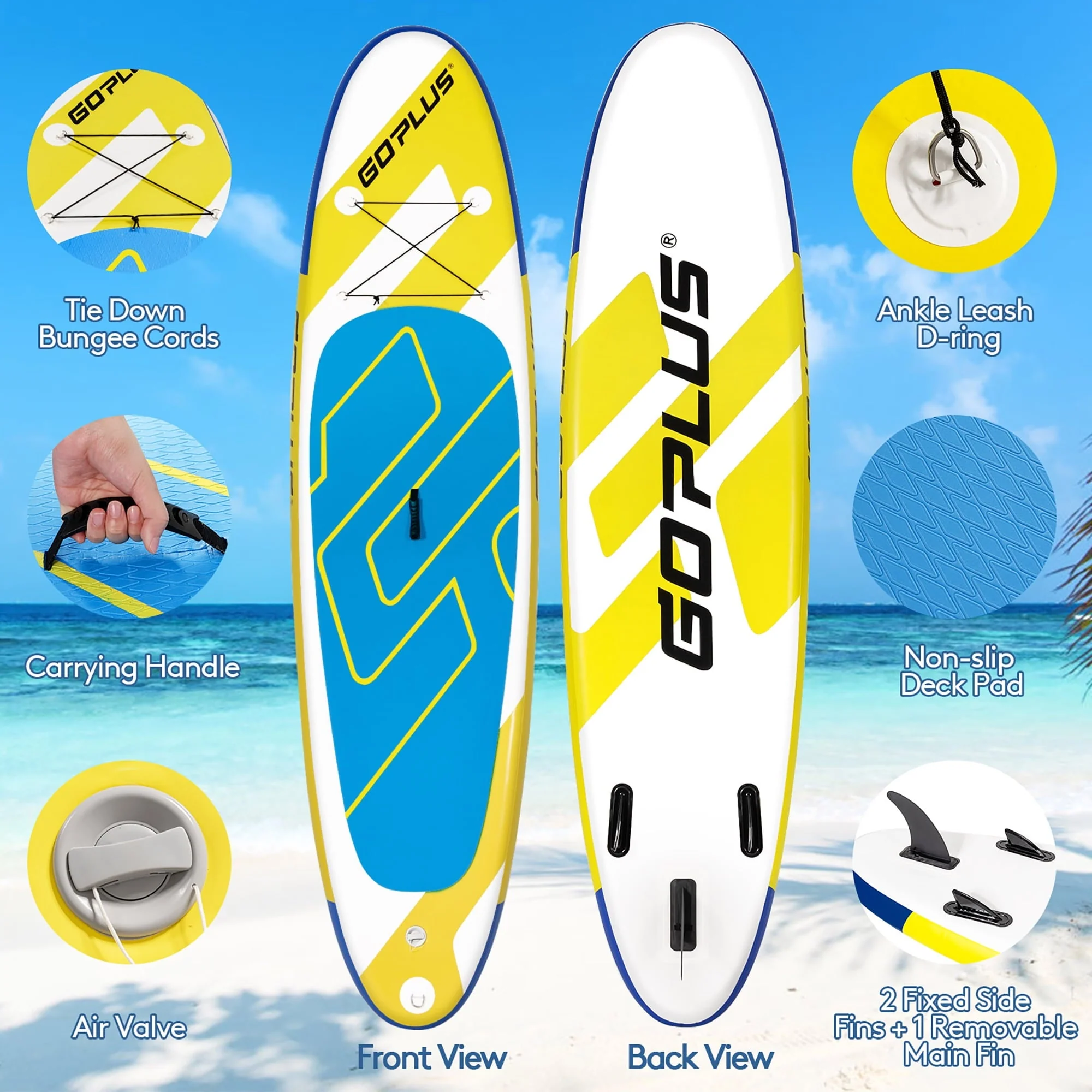 Goplus 11ft Inflatable Stand Up Paddle Board 6'' Thick W/Leash Backpack Aluminum Paddle Yellow - Image 7