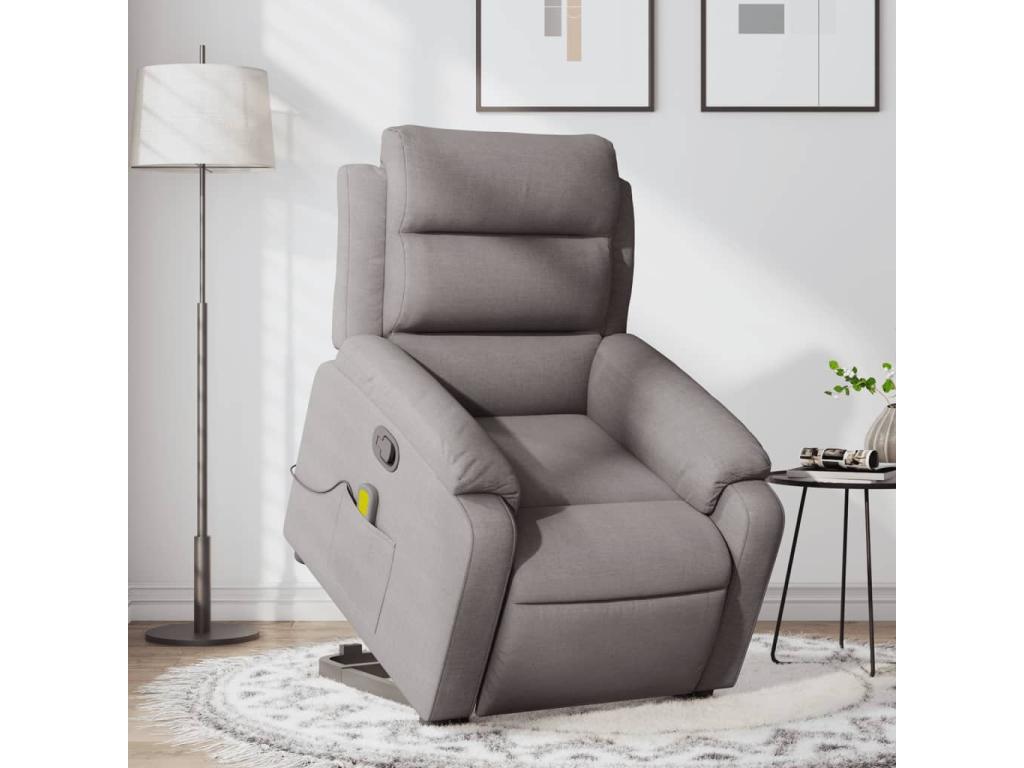 Sillón reclinable de masaje elevable tela gris taupé