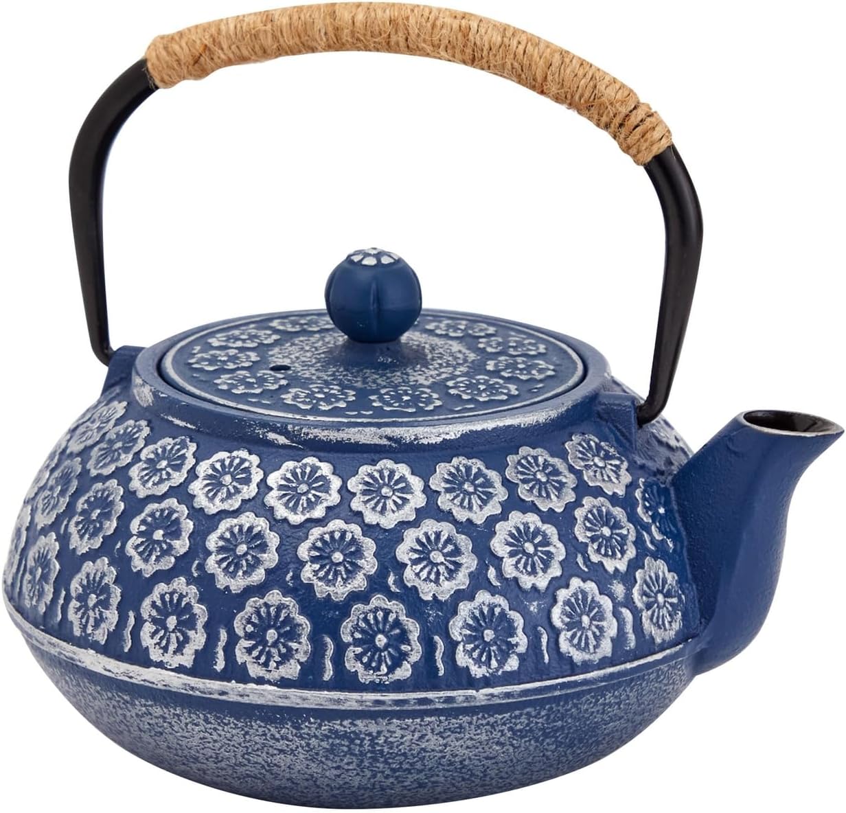 Juvale Japanese Cast Iron Teapot with Infuser - Enhanced Heat Retention in Cast Iron Kettle - Includes Stainless Infuser Basket & Trivet for Teapot Filter Set - 32 Oz, Blue