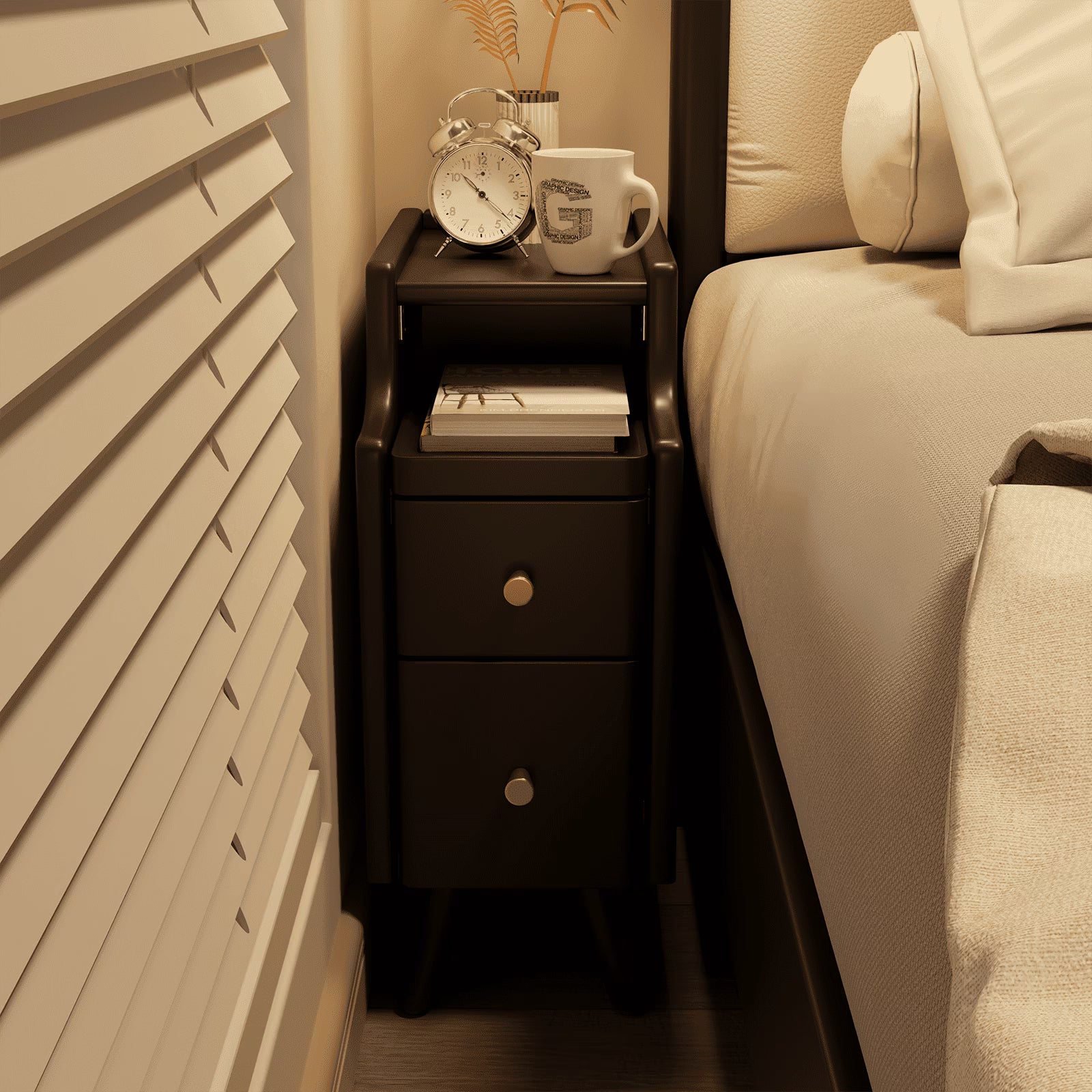 Small Nightstand,Solid Wood Nightstand with Drawers, Walnut Bedside Table for Bedroom
