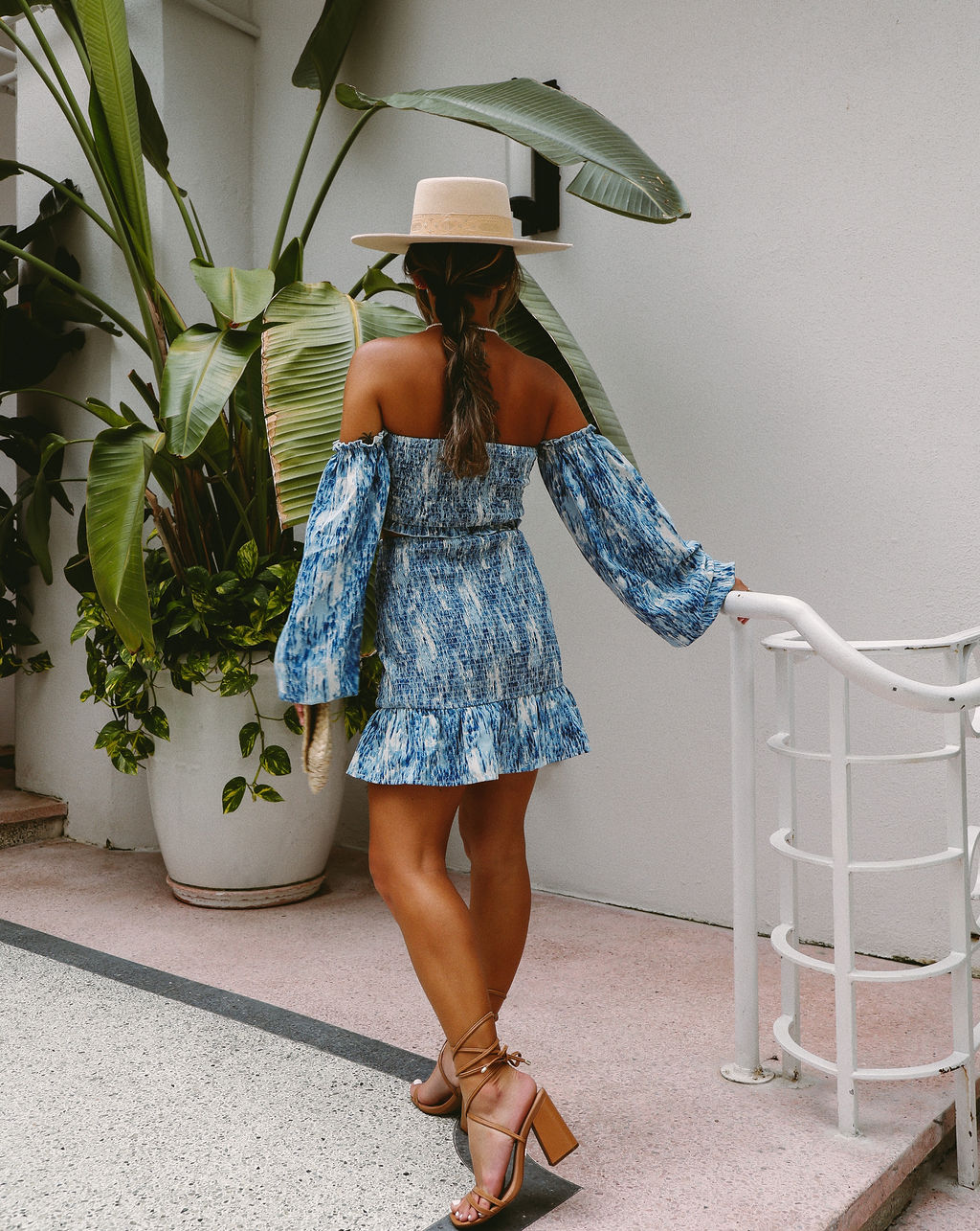 Blue Waves Off The Shoulder Smocked Crop Top - FINAL SALE - Se7enfashion