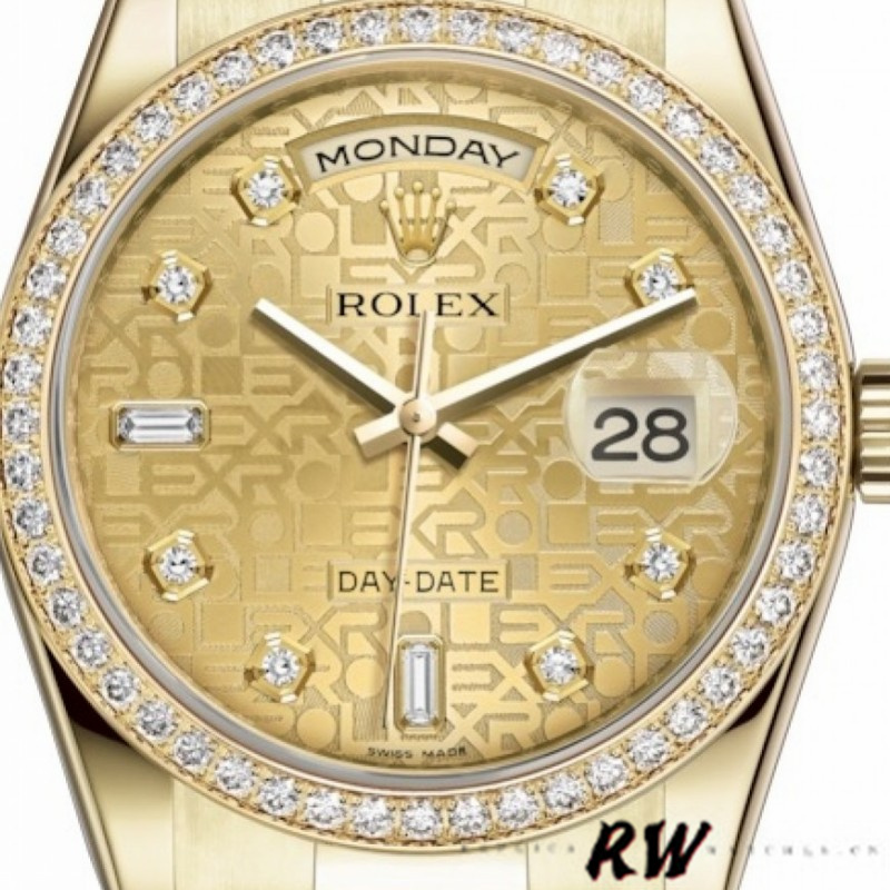 Rolex Day Date 118348 Champagne Jubilee Diamond Dial Yellow Gold 36mm Unisex Replica Watch