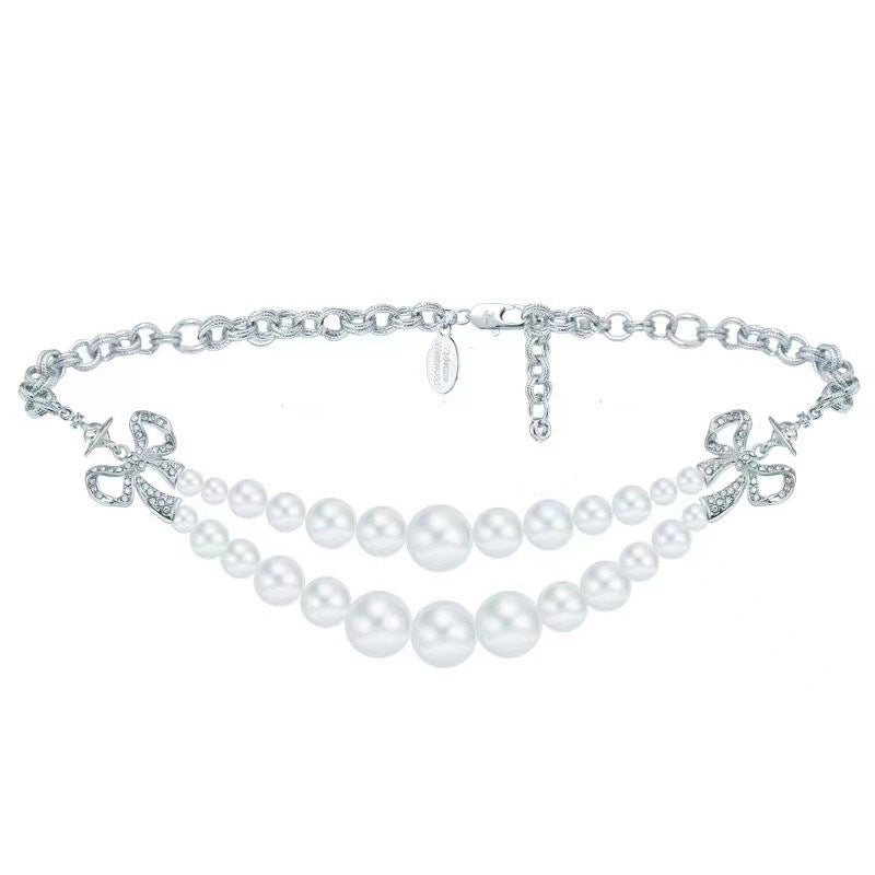 Vivienne Westwood Bow Knot 2 Row Pearl Necklace - Original Replica Club