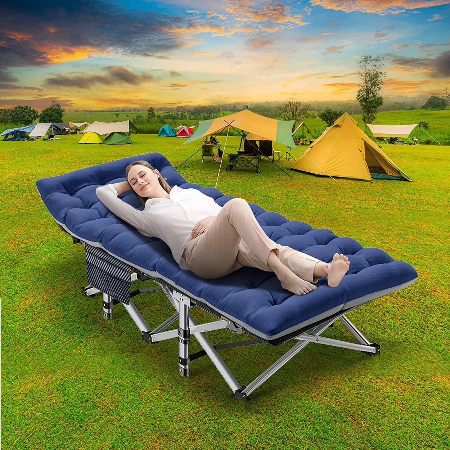 Slsy 2 Pack Folding Bed Cot with 3.3 Inch 2 Sided Mattress, 75"* 28" Folding Camping Cots with Carry Bag, Portable Sleeping Cot Guest Bed - Image 8