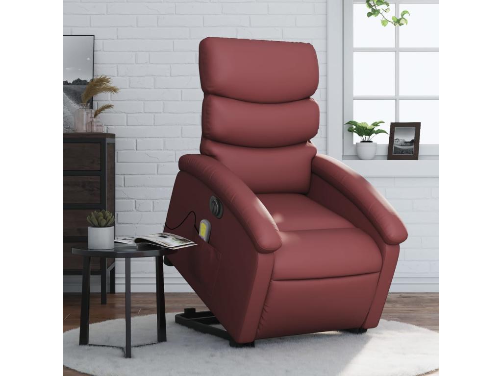Sillón de masaje elevable eléctrico cuero artificial rojo tinto