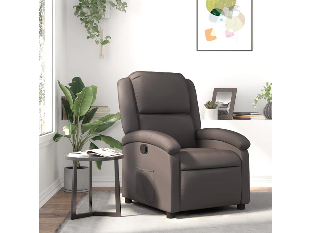 Sillón reclinable cuero auténtico marrón oscuro