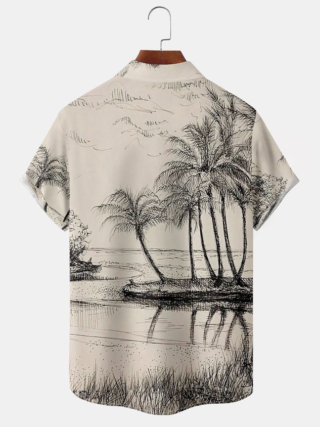 Coconut Tree Chest Pocket Short Sleeve Hawaiian Shirt