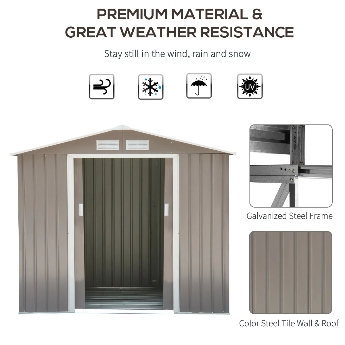 Outsunny 7' x 4' Metal Storage Shed Organizer, Garden Tool House with 4 Vents and 2 Sliding Doors for Backyard, Patio, Garage, Lawn, Dark Gray - Image 25