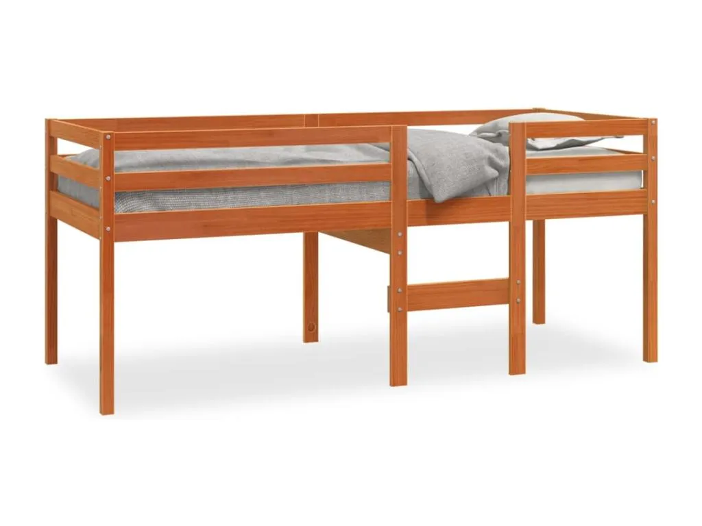 Cama alta madera maciza de pino marrón cera 90x200 cm auw3665419