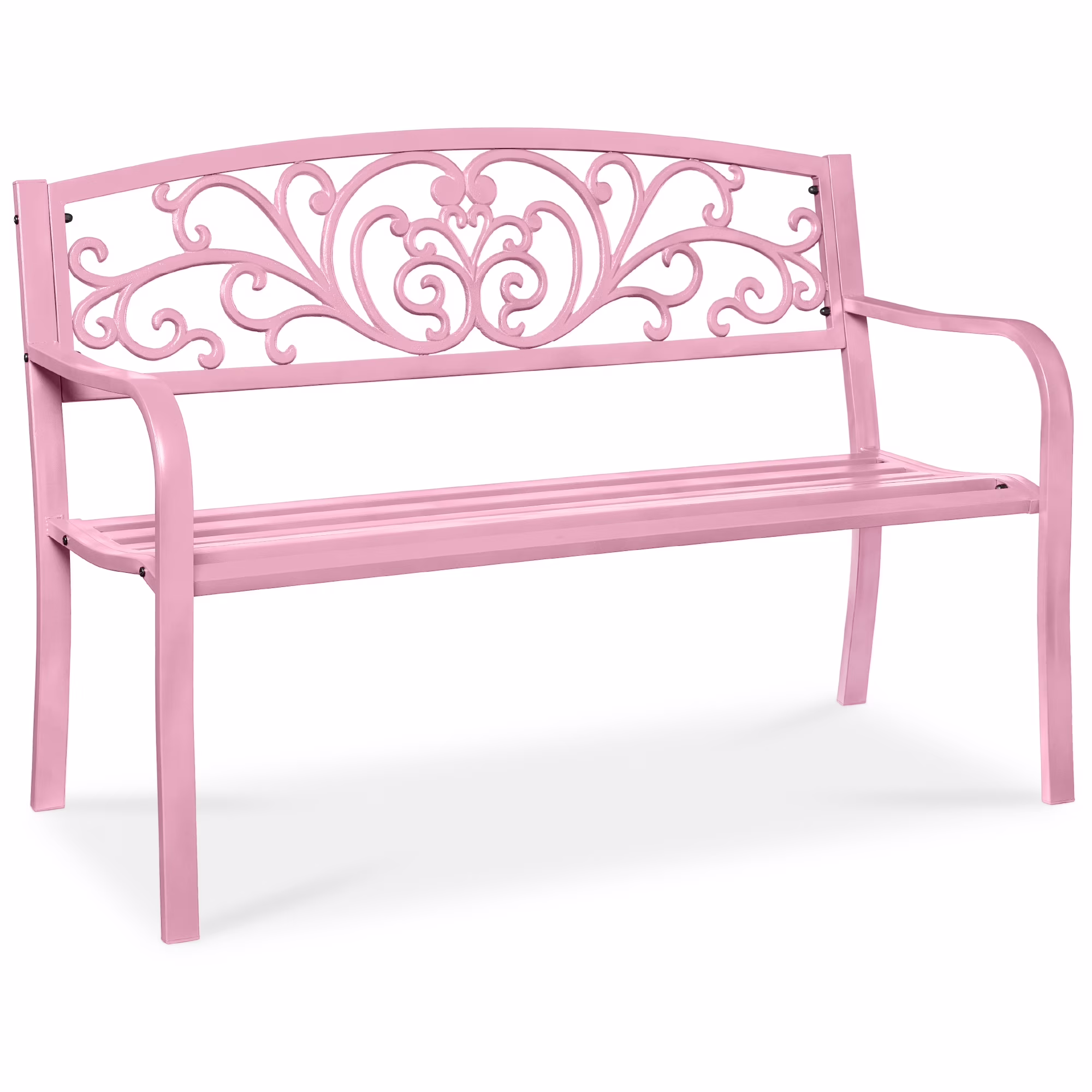 Best Choice Products Outdoor Steel Bench Garden Patio Porch Furniture W/ Floral Design Backrest - Black