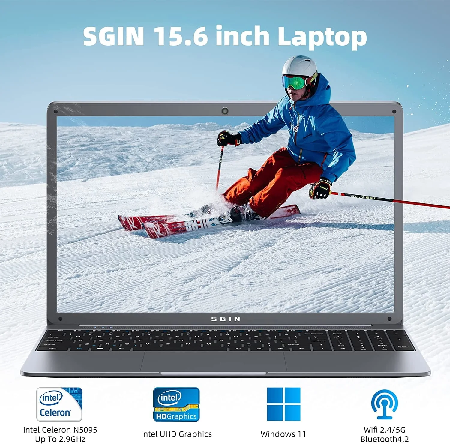 SGIN 15.6inch Laptop 12GB DDR4 512GB SSD Windows 11 with Intel Celeron N5095A Full HD 1920x1080 - Image 7