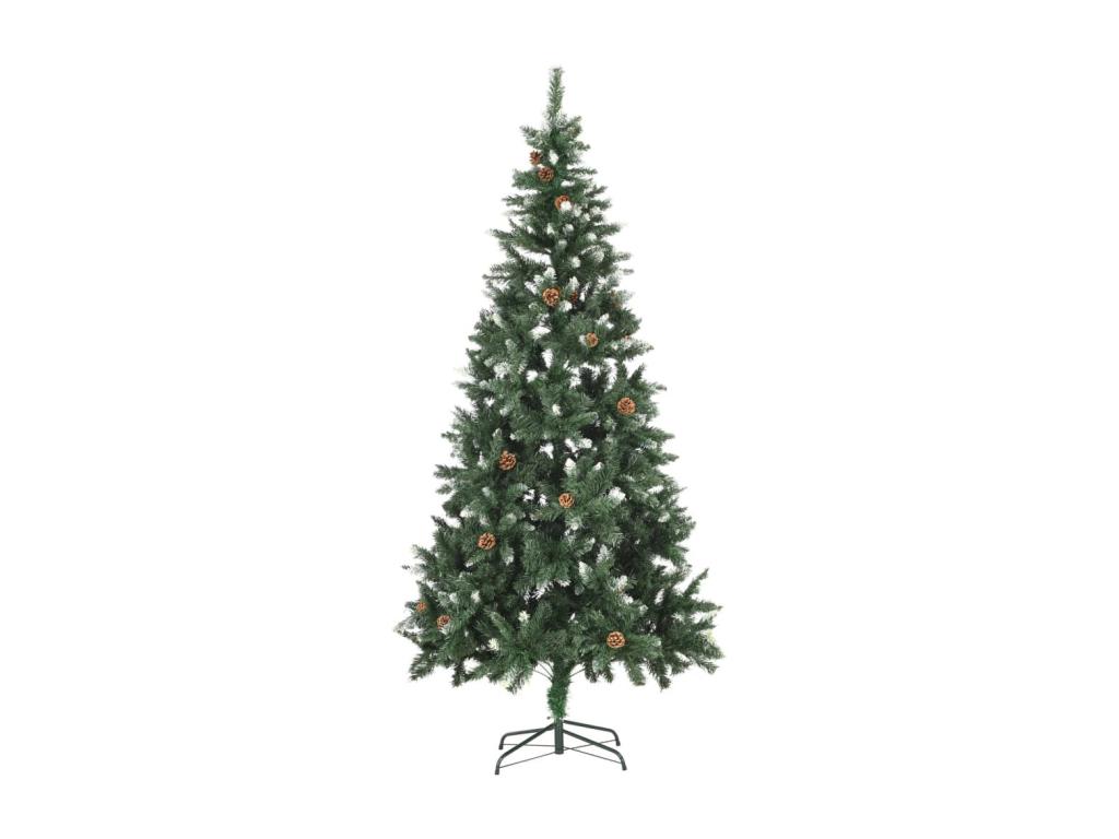 Árbol de Navidad con piñas y purpurina blanca 210 cm