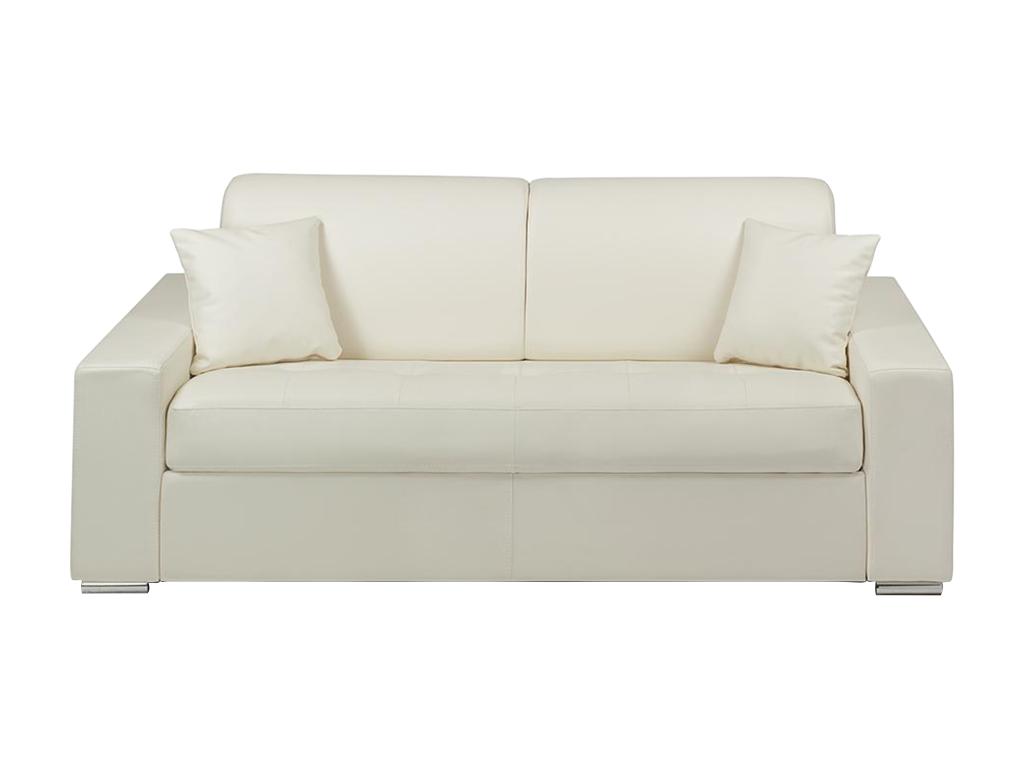 Sofá cama de 3 plazas tipo italiano de piel sintética EMIR - Blanco - Somier de láminas de 140 cm - Colchón de 14 cm