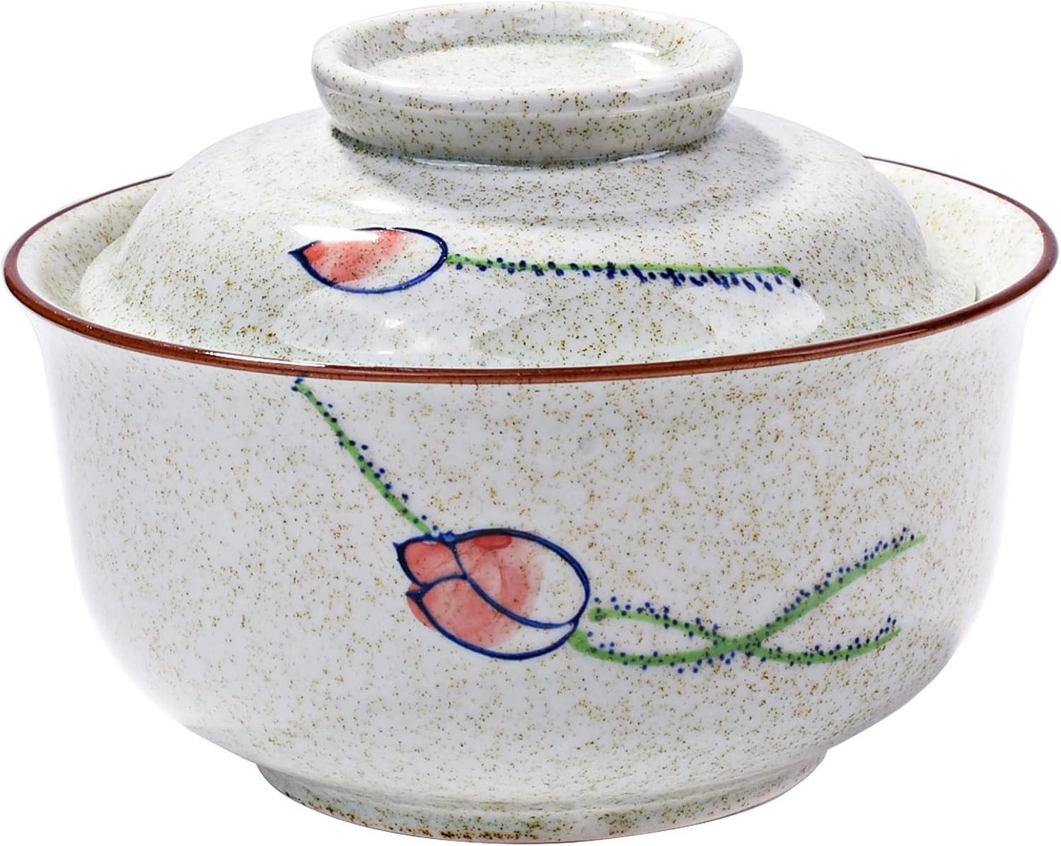 Japanese Style Ceramic Lidded Bowl, 25.4 oz Hand-Painted Ceramic Rice Bowl with Lid, Microwave & Dishwasher Safe Soup Bowl for Rice, Stew, Dessert, Kitchen Dining Tableware