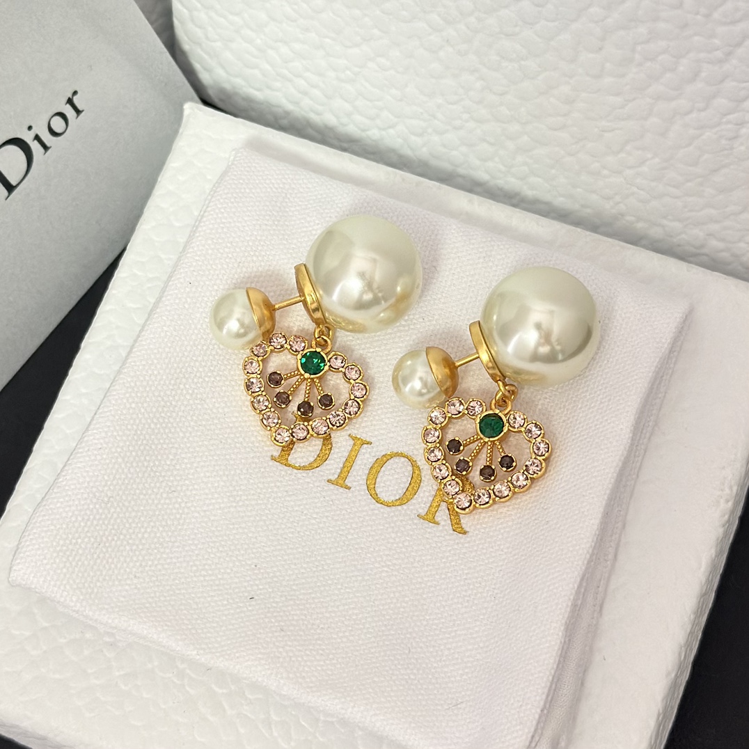 Dior Color Gem Heart Dangle Pearl Earrings - Original Replica Club