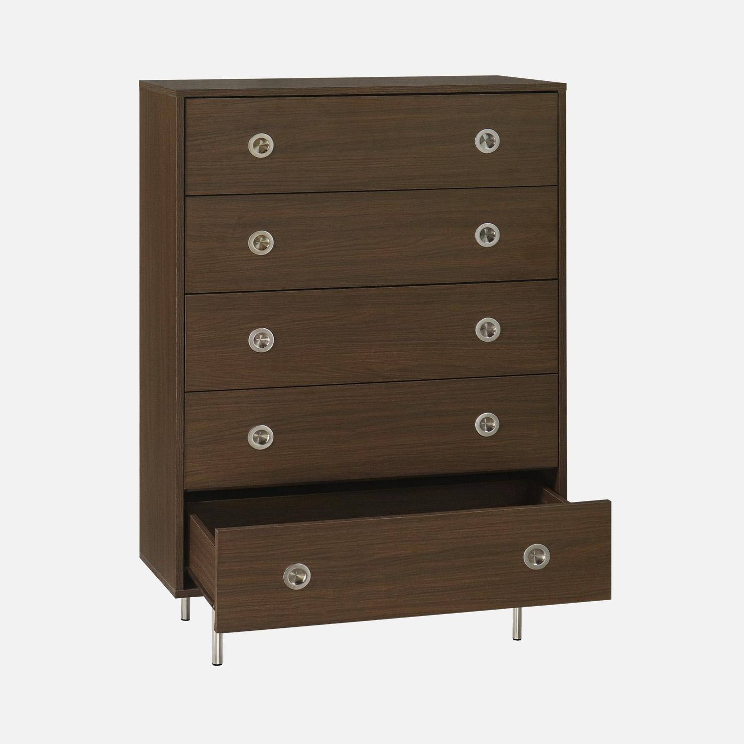 Shelby - Cómoda vintage de madera y acero inoxidable con 5 cajones