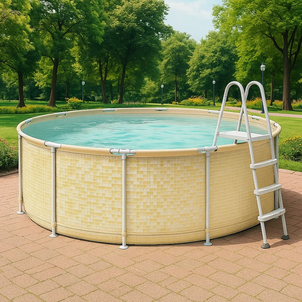 Piscina tubular redonda desmontable 448x105 cm Beige con filtro y escalera aNRNiZu302cJ