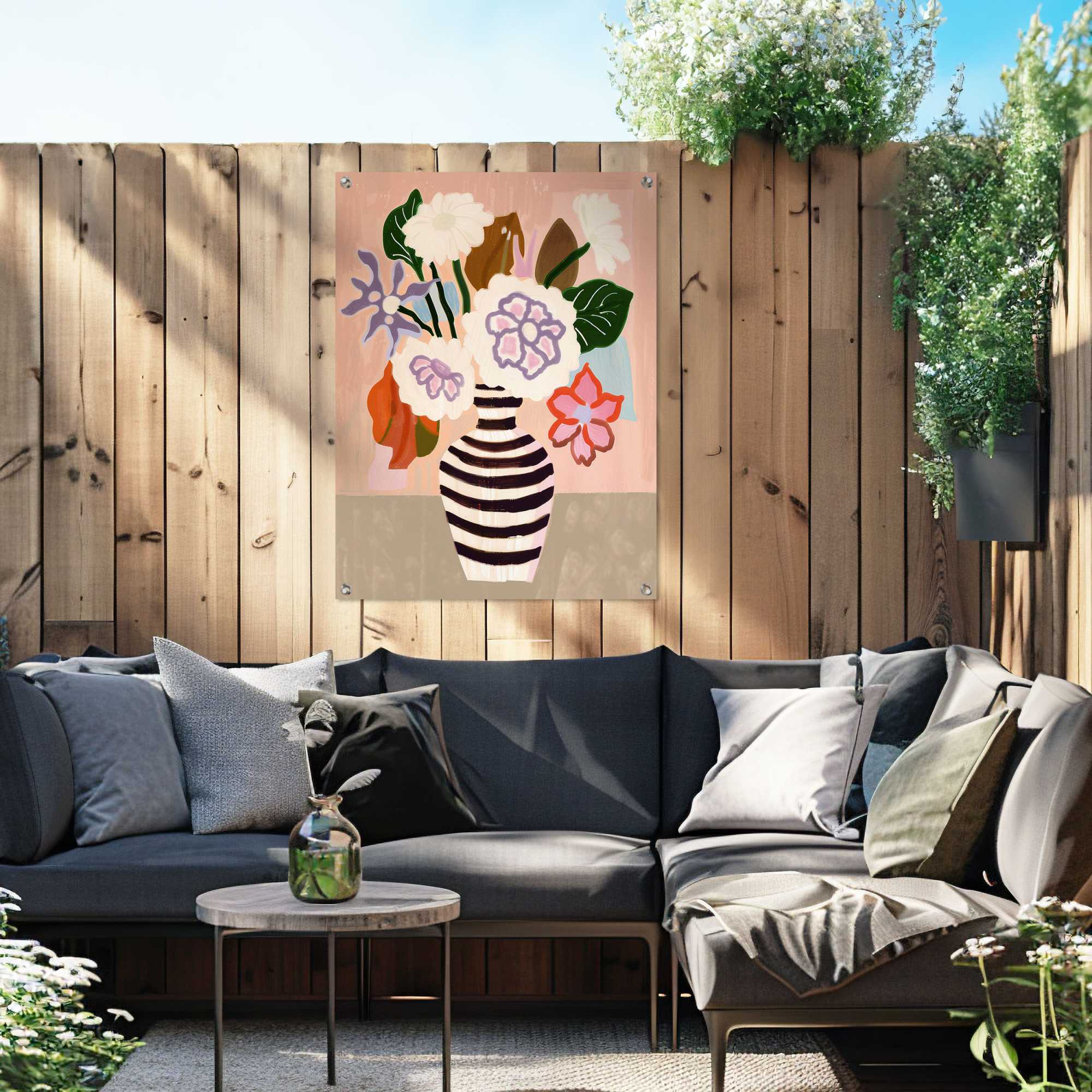 Reinders - Striped Vase Blooms - Tuinposter 80x60cm