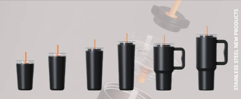 Stainless steel tumbler and mug lineup