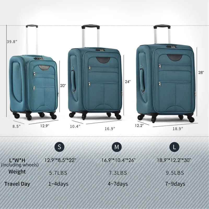 Softside Luggage Expandable 3 Piece Set Suitcase Upright Spinner Softshell Lightweight Luggage Travel Set - Image 60