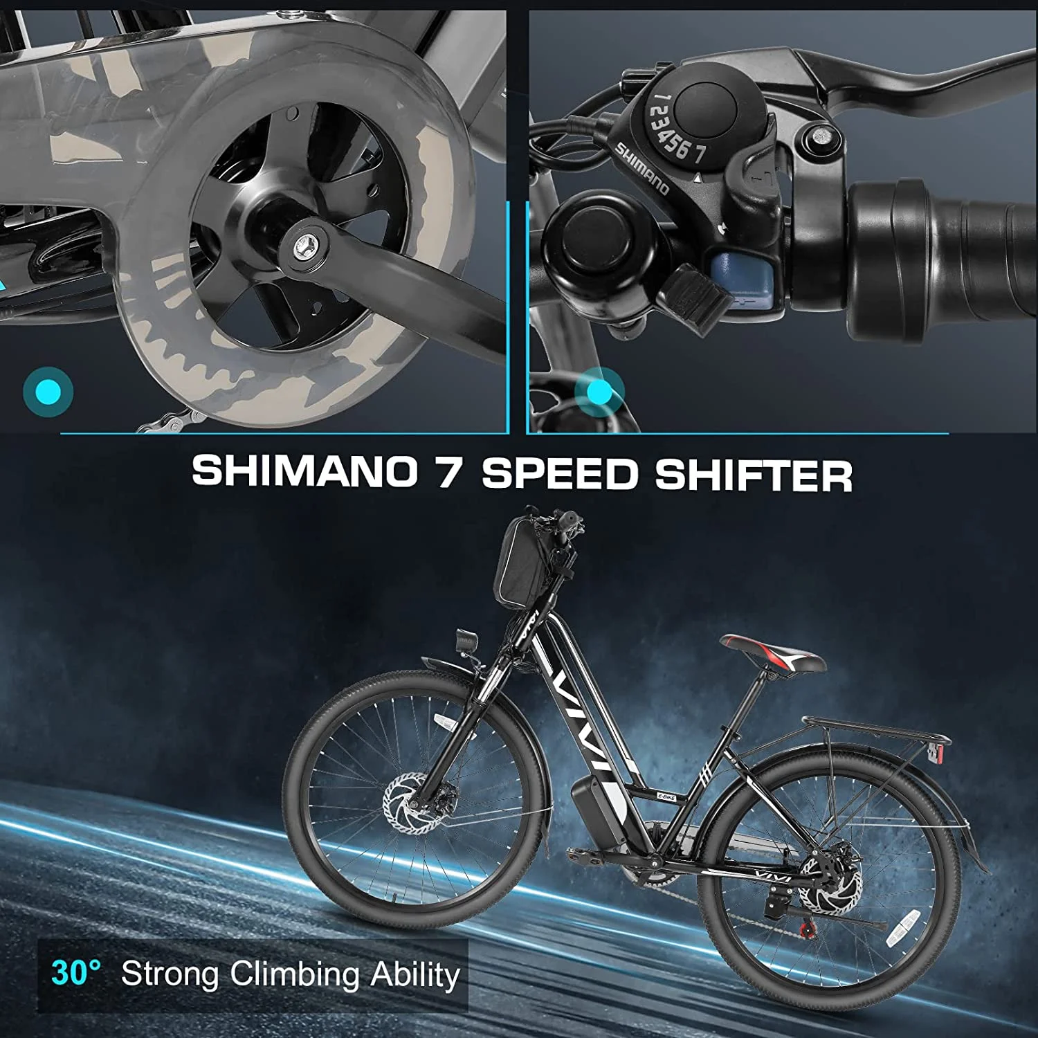 Vivi Electric Bike 26" City Commuter Electric Bike 48V 500W Step - Through Electric Bike 19.8MPH Electric Cruiser