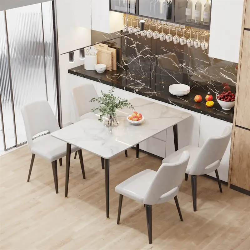Contemporary Kitchen Table with Metal Frame and Sintered Stone Top
