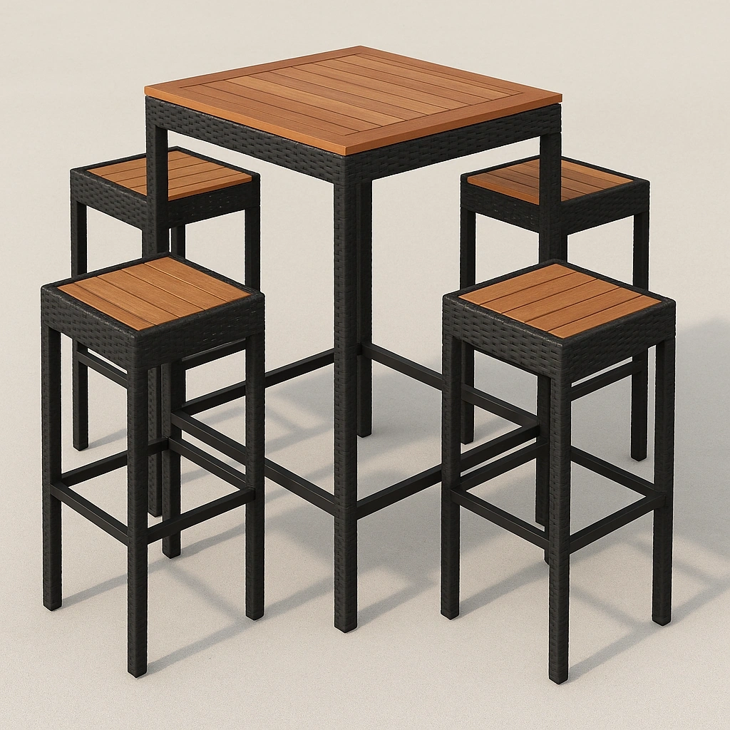 Conjunto de bar mesa y taburetes negro/madera sintética ratán jardín - cIjYUsA427Xw