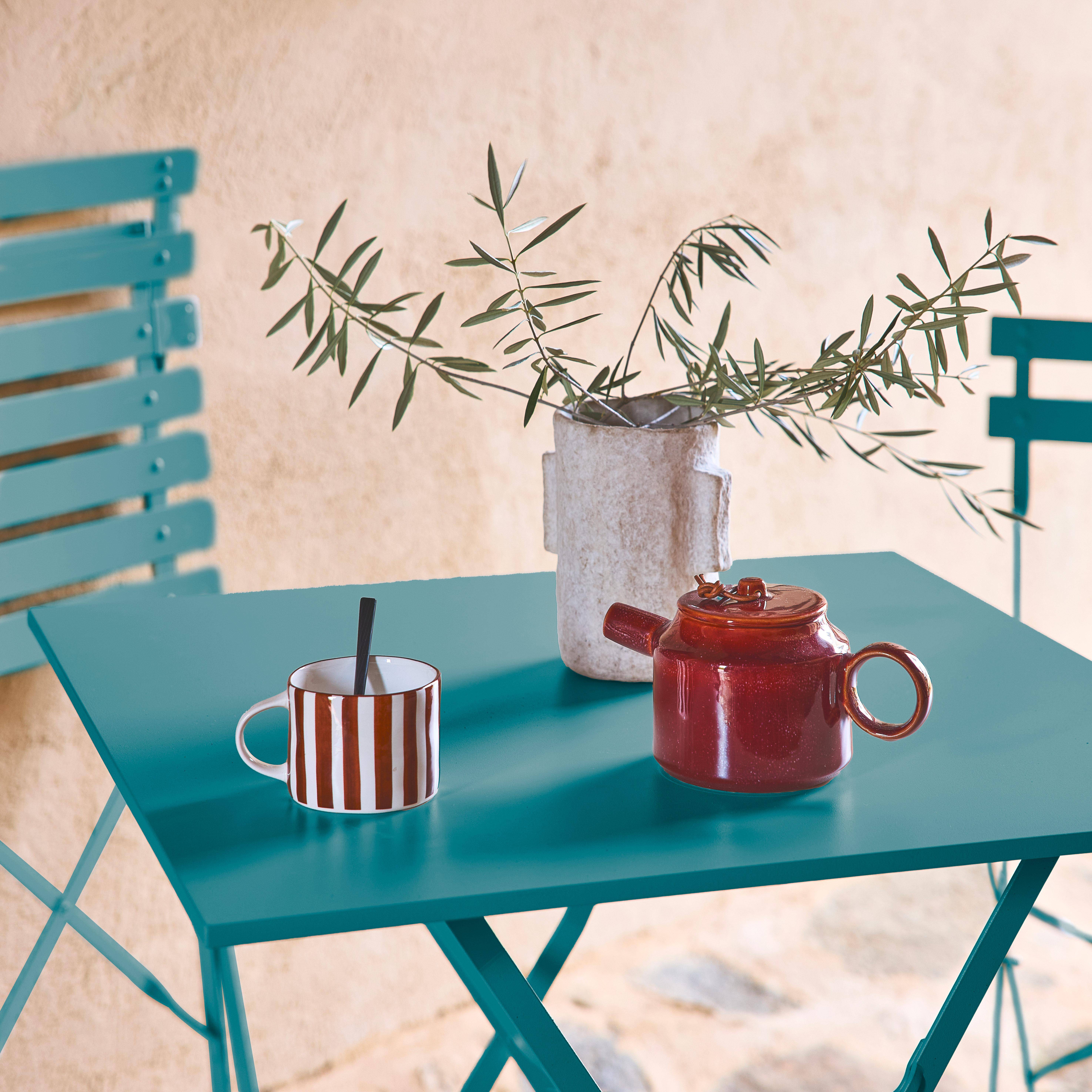Emilia - Mesa de jardín bistró plegable de acero, 2 plazas, 70cm