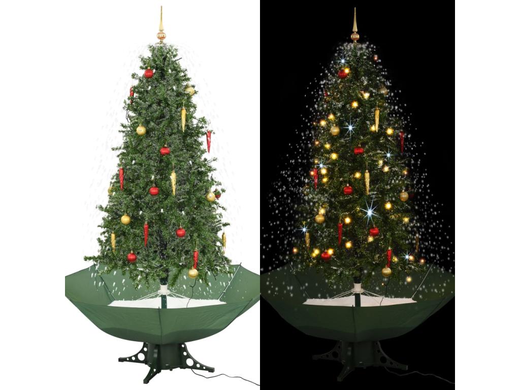 Árbol de Navidad con nieve con base en paraguas verde 190 cm
