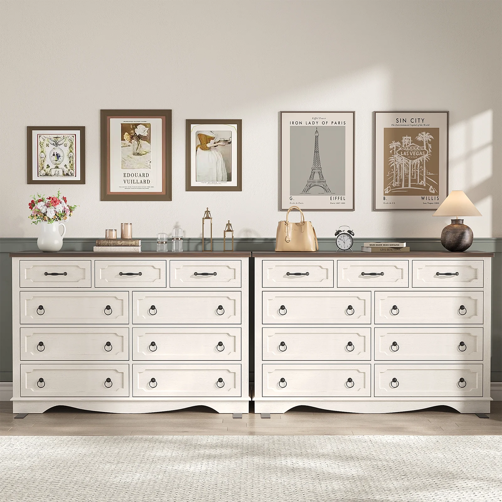 Vabches Farmhouse 6 Drawer Dresser, 43" Tall Chest of Drawers for Bedroom, Living Room, Hallway, Entryway, Antique White - Image 18