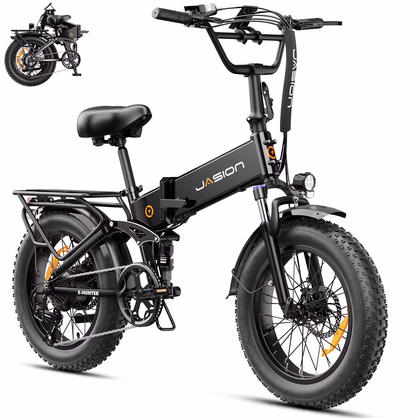 Jasion X-Hunter Electric Bike for Adults, 750W Motor Electric Bicycle with 48V 13AH Removable Battery, 20" x4.0 Fat Tire Folding Ebike, Full Suspension, 7-Speed Bicycles - Image 7