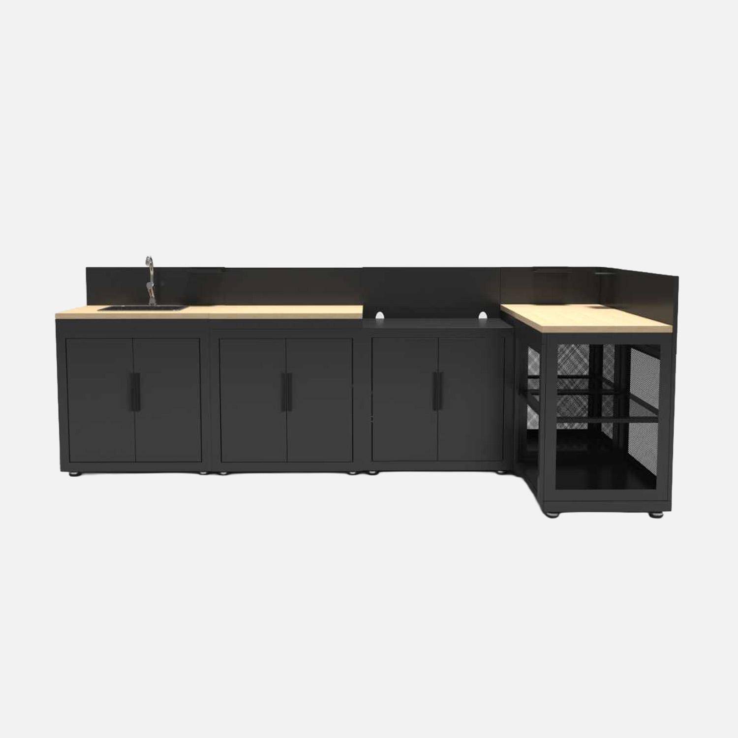 Milos - Cocina de exterior 5 módulos acero y decoración madera