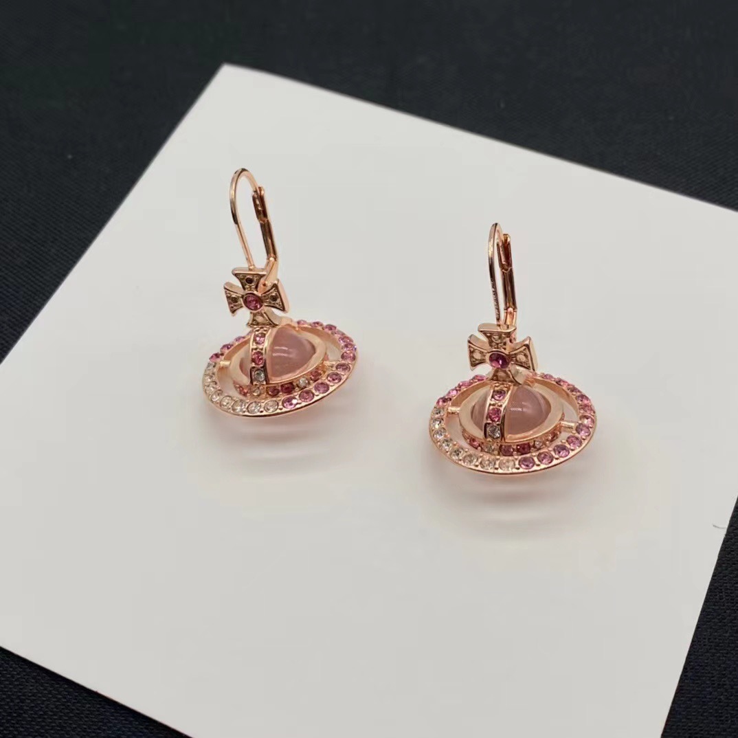 Vivienne Westwood Gradient Color Diamond Crystal Ball Saturn Earrings - Original Replica Club