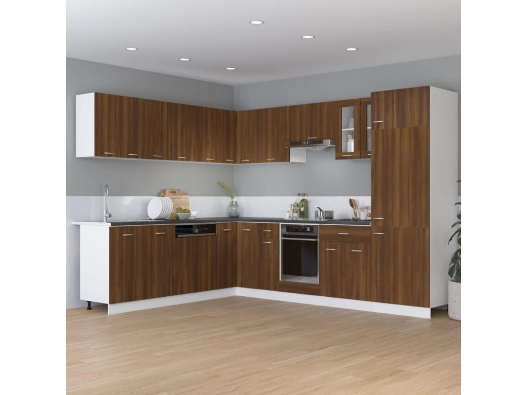 Armario bajo de cocina madera ingeniería marrón roble