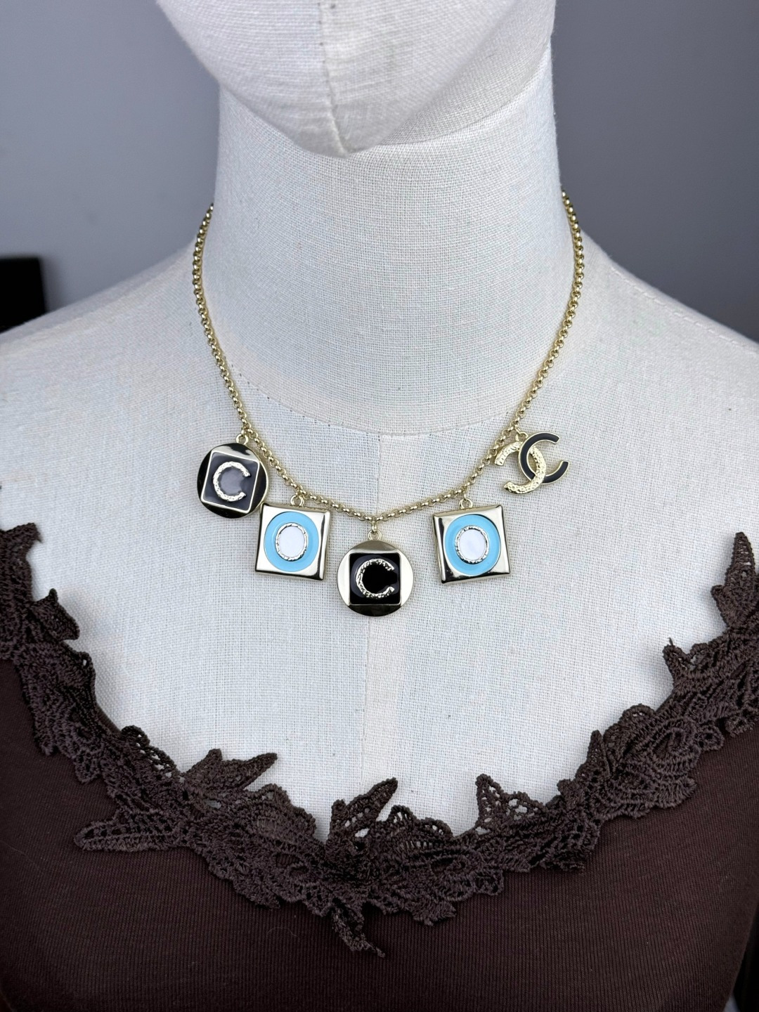 Chanel Coco Geometric Enamel 5 Charms Necklace - Original Replica Club