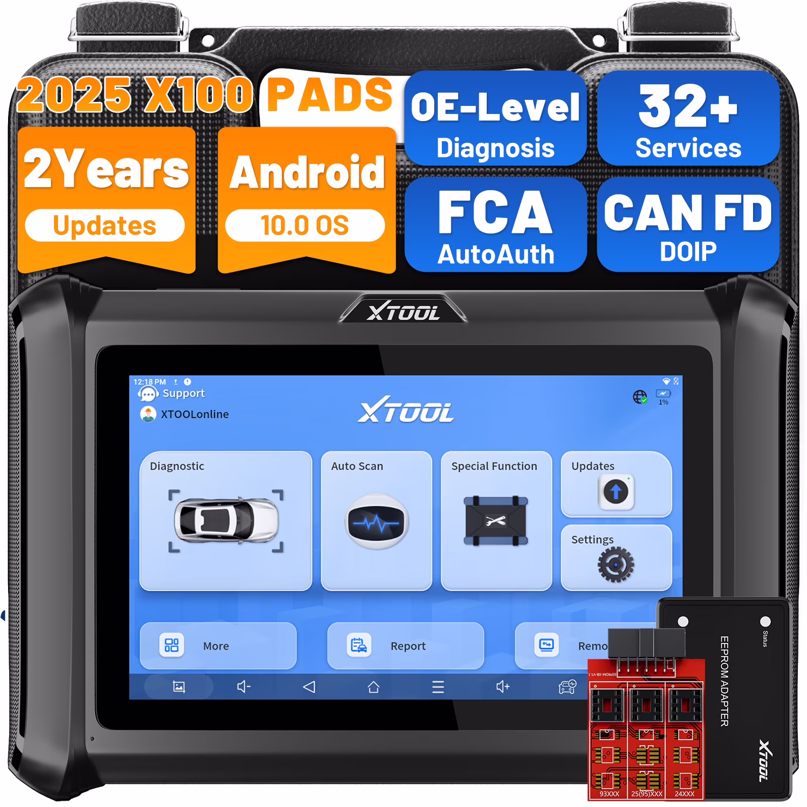 XTOOL X100 Pads Auto Key Fob Programmer Full System OBD2 Scanner 32+ Reset Functions IMMO EEPROM Adapter(X100PADS)