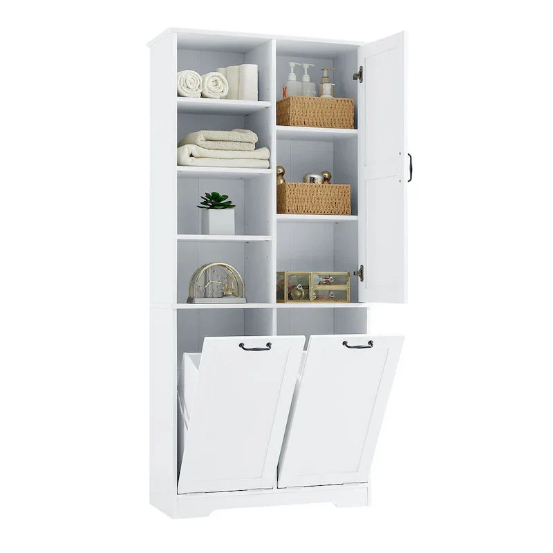 Multi-Functional Bathroom Storage Cabinet with Doors, Drawers, and Tilt-Out Laundry Hamper