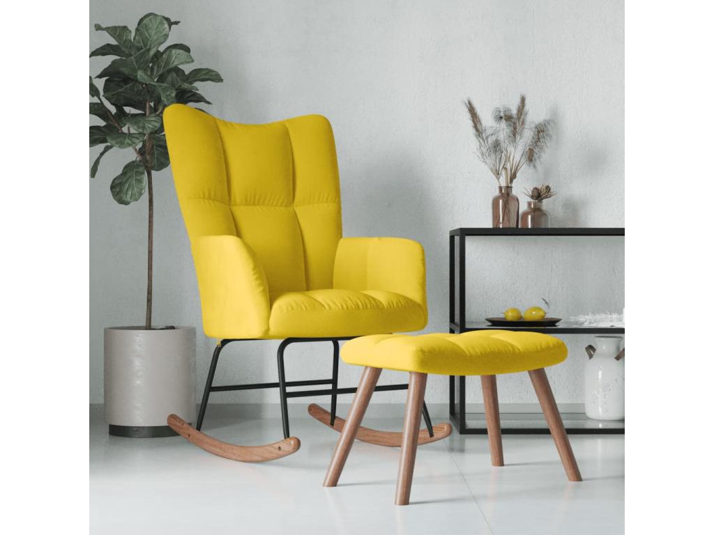 Silla mecedora con reposapiés tela amarillo mostaza