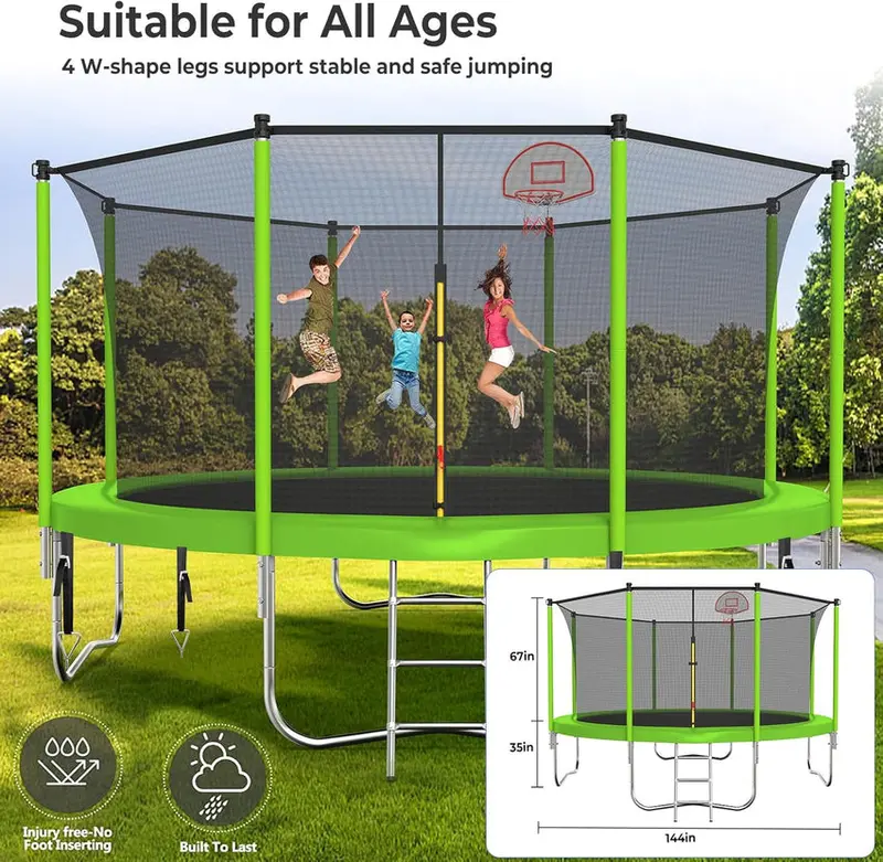 Trampoline With Enclosure Net And Adjustable Basketball Hoop - 8ft, 10ft, 12ft, 14ft, 15ft, 16ft - Image 15 Trampoline With Enclosure Net And Adjustable Basketball Hoop - 8ft, 10ft, 12ft, 14ft, 15ft, 16ft - Image 15
