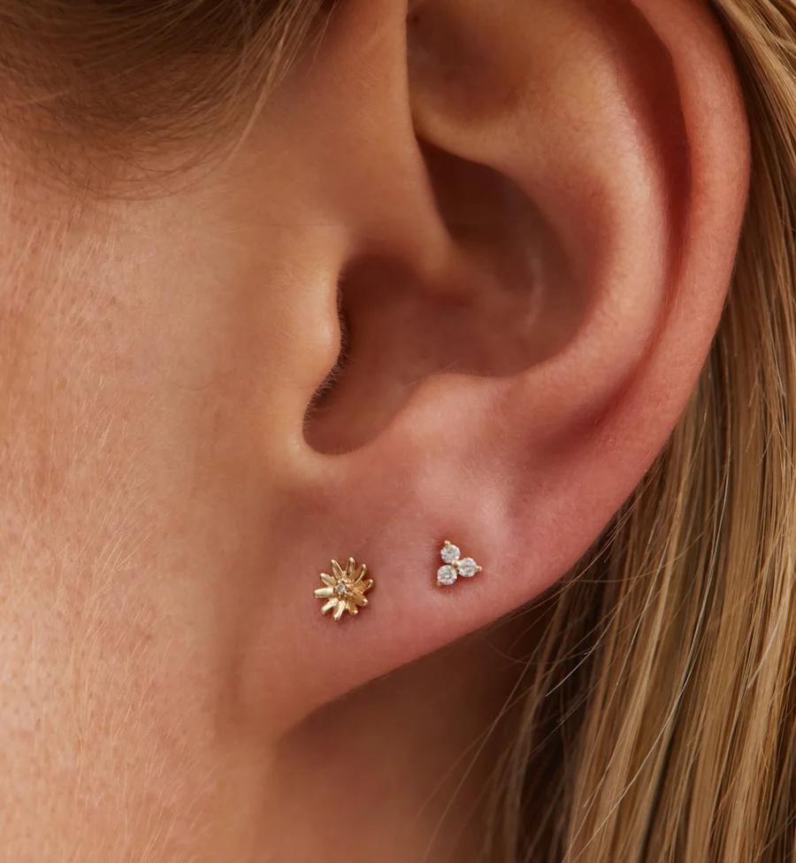 Single Flower Diamond Stud Earring 14K