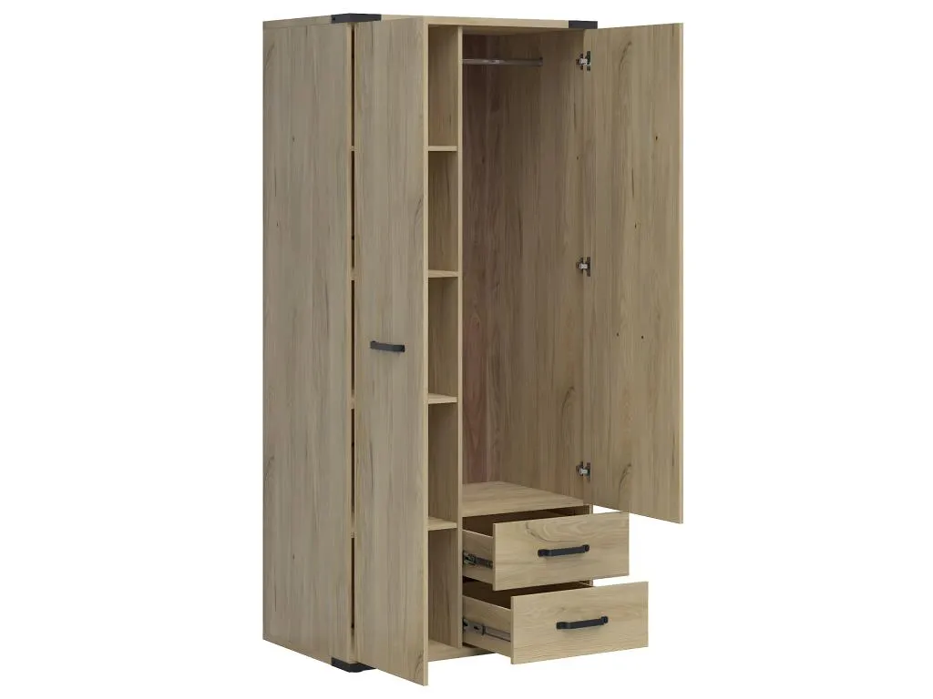 Armario Nidovia con 2 puertas y 2 cajones, madera combinada negro mrv480571