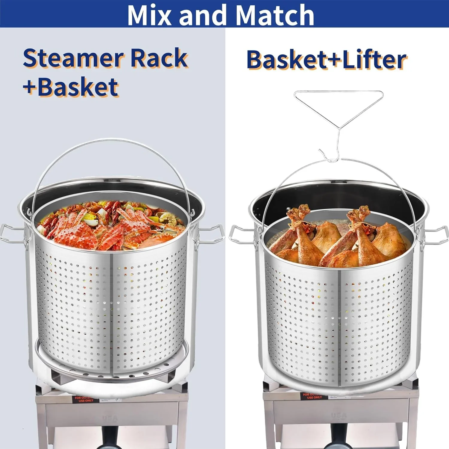 100QT Seafood Boiling Kit, 200,000BTU Propane Burner And Stainless Steel Crawfish Boil Pot w/Basket and Steamer Rack, For Outdoors Cooking and Steaming, Large Turkey Fryer Pot, Lobster Shrimp Pot