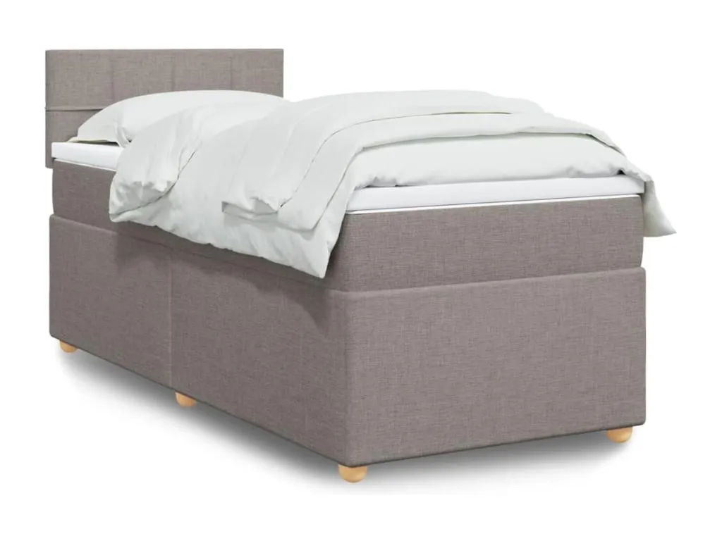 Cama box spring con colchón tela gris taupe 100x200 cm jyw3523097