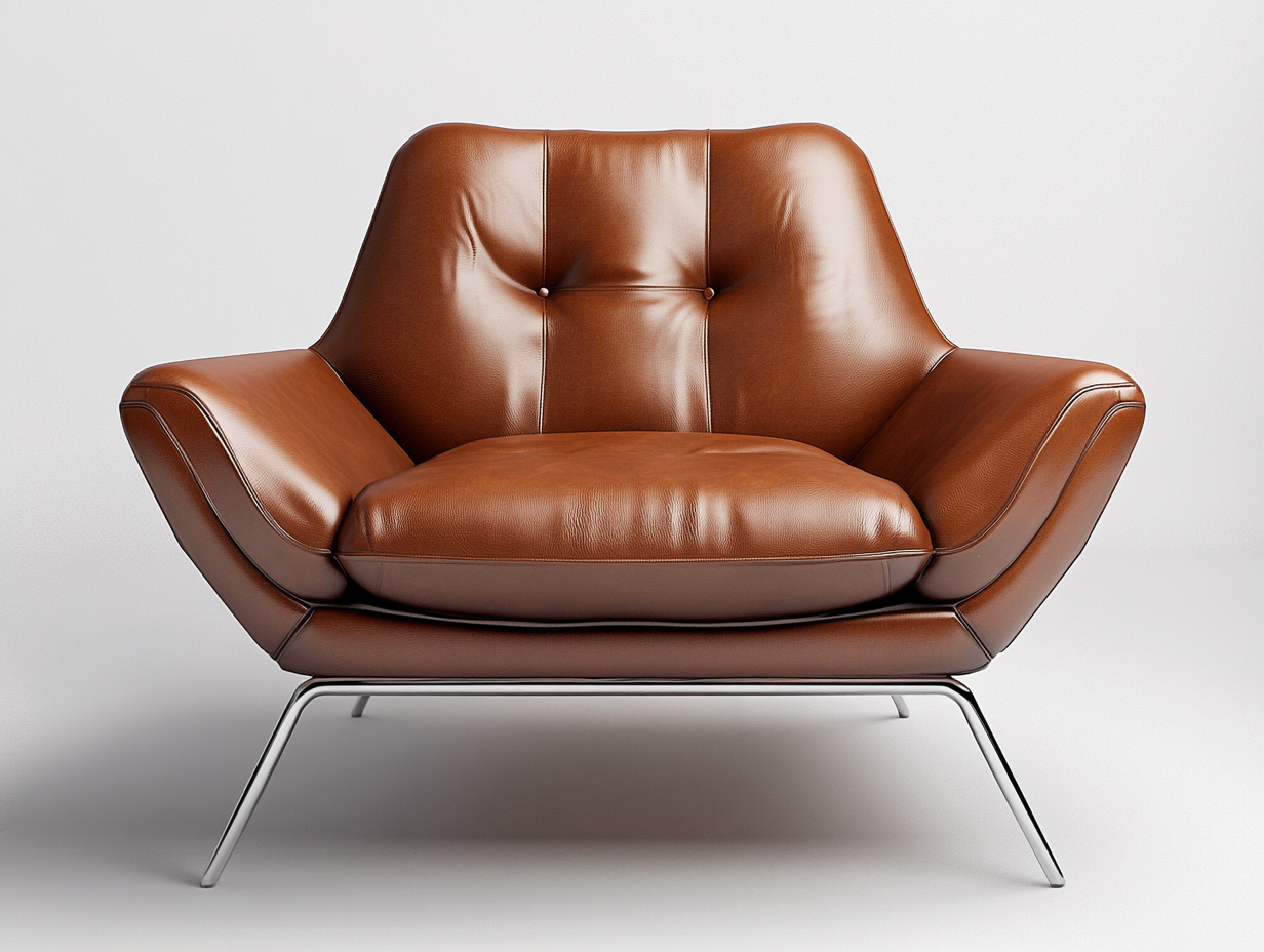 Sillón de piel marrón con patas metálicas